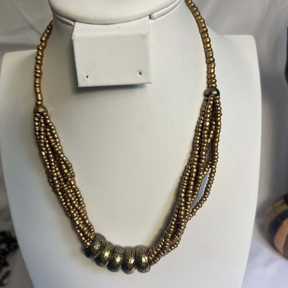 Cookie Lee Beaded Multistrand Necklace Openwork Filigree Knot Medallion Pendant